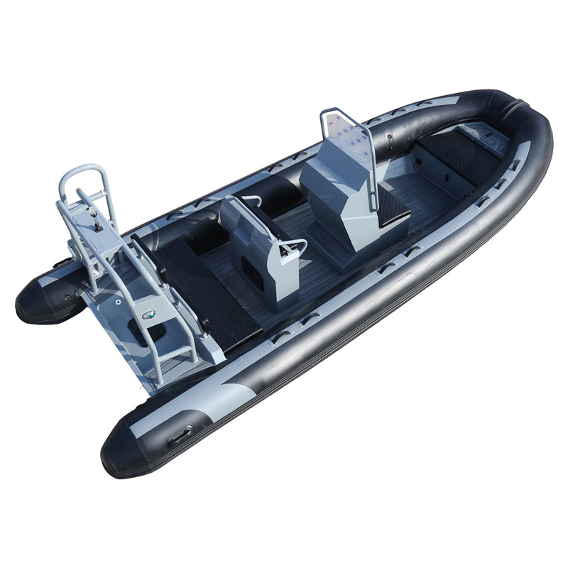 Semi rigid inflatable boat with steering wheel and aluminium rescue boat