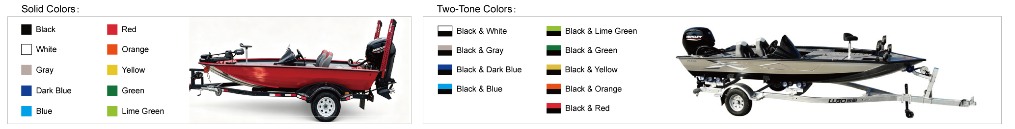 Available colors for aluminum bass boat